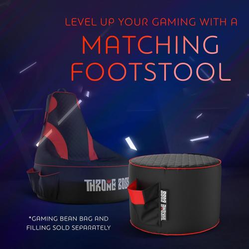 Throne Boss Gaming Footstool - Cover ONLY No Filling - Matching Bean Bag Chair Pouf/Ottoman - Round Gamer Foot Stool Footrest with Drink Holder (Red)