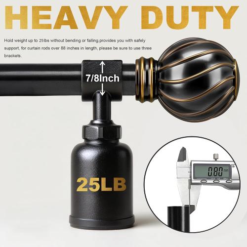 Lootkell Black Curtain Rods for Windows 48 to 84 Inches Adjustable Length Heavy Duty 7/8 Diameter Window Curtain Rod with Decorative Finials for Outdoor Farmhouse Bedroom Kitchen Living Room