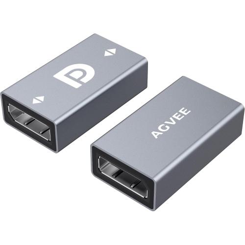 AGVEE 2 Pack Displayport Coupler Adapter, Alloy Shell 8K HDR Displayport (DP) 1.4 Female to Female Extender Extension Connetor Converter, Backward Compatible with 1.3 1.2 1.1, Gray