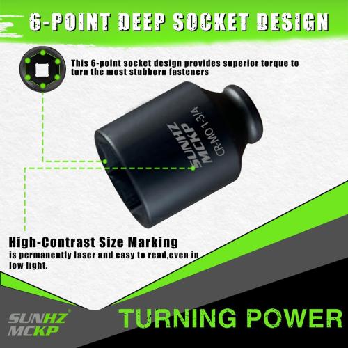 SUNHZMCKP 1/2 Inch Drive Impact Socket, SAE 1-3/4 In Deep Socket, CR-MO, 6 Point Axle Nut Socket for Easy Removal of Axle Shaft Nuts (1-3/4)
