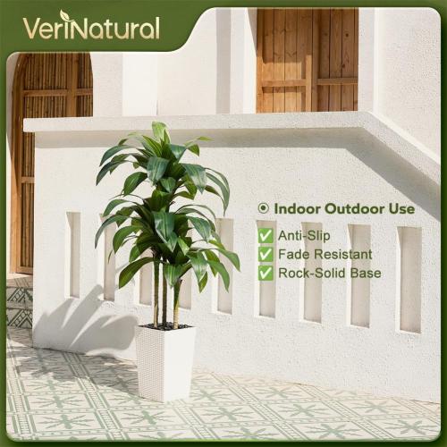 VeriNatural 5FT Artificial Dracaena Tree - UV Resistant Faux Tropical Plant, Potted Fake Tree with Taper Planter & Pebbles - Indoor Outdoor Greenery for Home, Porch, Living Room, Bedroom Decor, VN127
