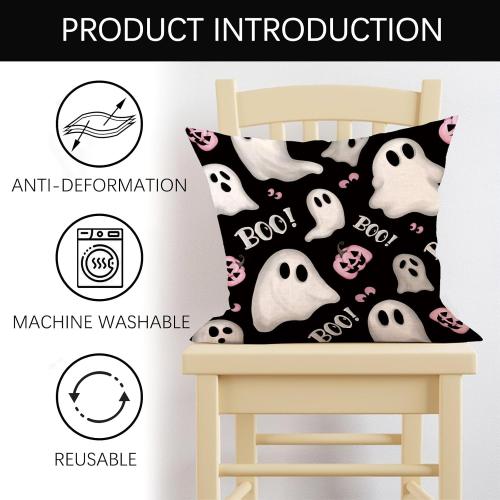 Halloween Spooky Ghost Boo Decorative Throw Pillow Covers 18 x 18 Set of 4, Black Pink Jack O Lantern Pumpkin Porch Outdoor Home Decor, Funny Spider Web Polka Dots Couch Cushion Case