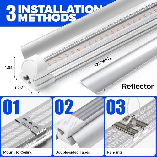 Barrina Full Spectrum LED Grow Light, 168W(4 x 42W), Grow Light Strips for Indoor Plant, 4FT Plant Grow Light, T8 Growing Lamp Fixture, Yellow, 4-Pack‼️hangers not included‼️