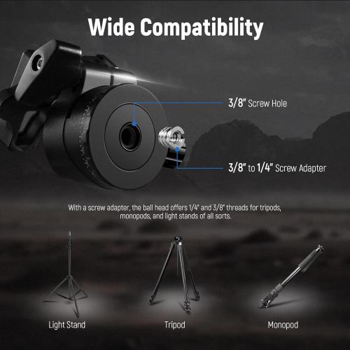 NEEWER Low Profile Camera Tripod Ball Head, 36mm Metal Panorama Ball Head Compatible with Arca 1/4” Quick Release Plate for Tripod Monopod Slider DSLR Camera Camcorder, Load Capacity: 33lb/15kg -GM36
