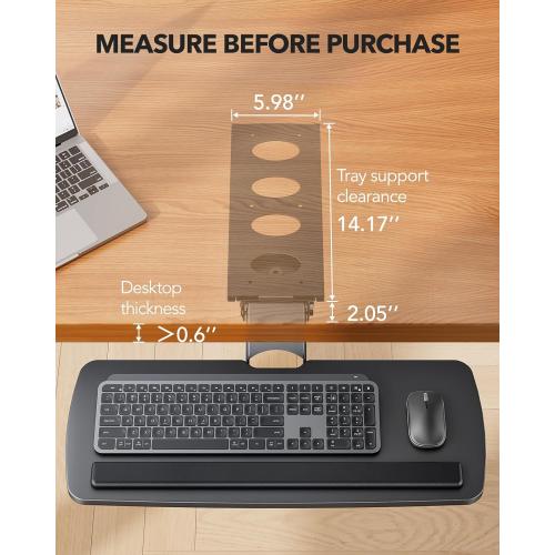 HUANUO Keyboard Tray Under Desk, 360 Adjustable Ergonomic Sliding Keyboard & Mouse Tray, Under Desk Keyboard Tray Slide Out, Keyboard Holder Under Desk for Typing in Home, Office Work, 25W x 9.84D