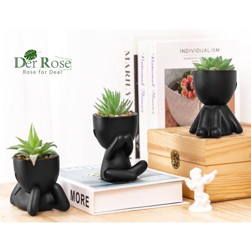 Der Rose 3pcs Fake Succulents Plants Artificial for Black Bathroom Bedroom Home Living Room Halloween Decor Aesthetic Indoor