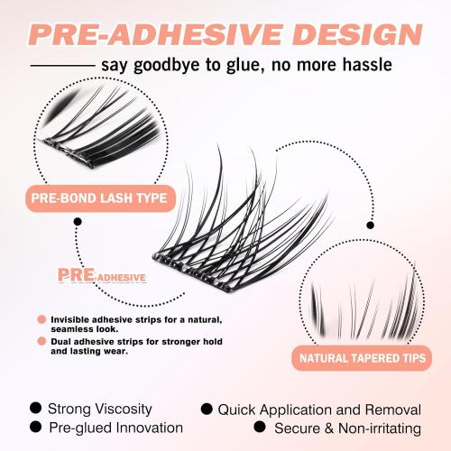 Self Adhesive Lash Clusters, Manga Eyelash Clusters Spiky Cluster, Fairy Lashes Cluster, Eyelash Clusters Extension Pre Glued No Glue Needed No Remover No residue, Anime Clusters for Beginner