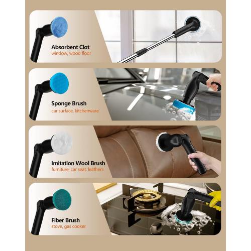 Leebein Electric Spin Scrubber, Cordless Cleaning Brush with 8 Replaceable Brush Heads, Adjustable Extension Handle, 2 Speeds & Remote Control, Power Scrubber for Cleaning Bathroom, Shower, Tub, Floor