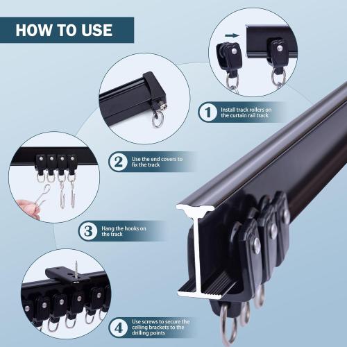 MaKefeile Flexible Ceiling Curtains Track, Bendable Ceiling Mount Curtain Track for Room Divider, Aluminum Curtain Tracks Rail with Hooks Set for Window RV Shower Privacy Outdoor Hospital, Black 3-9ft