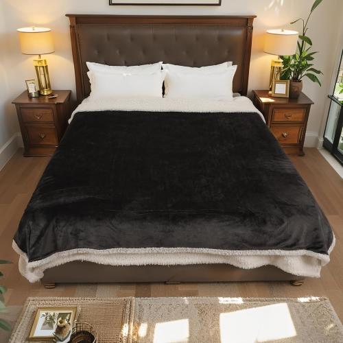 LaffyLo Electric Heated Blanket Twin, Fast Heating Blanket, Dual-Sided Flannel Sherpa, 10 Heat Settings, 1-12 Hour Auto Off, Machine Washable, Dark Grey