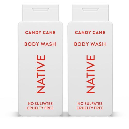 Native Body Wash with Naturally Derived Ingredients - Candy Cane - For Women & Men, Sulfate, Paraben, & Dye Free Leaving Skin Soft and Hydrating | Holiday Seasonal Scent Bundle, 18 oz - 2 Pk