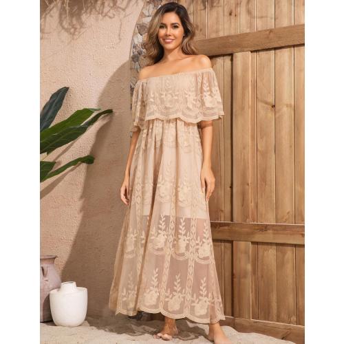 Size M Women's Casual Off Shoulder Lace Maxi Dress Boho White Bridesmaid Wedding Evening Party Dresses
