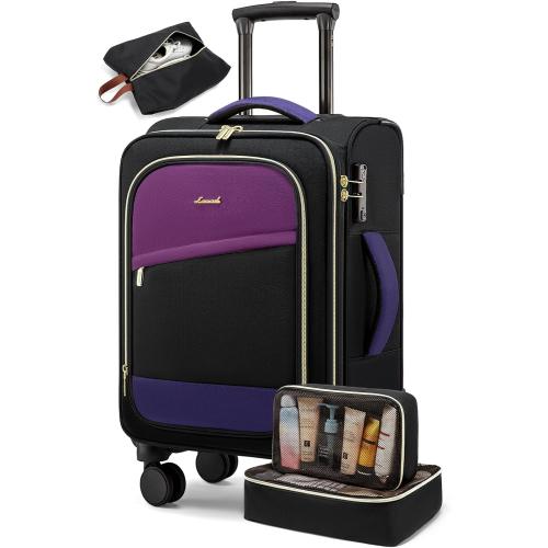 LOVEVOOK 4 Pcs Carry On Luggage 22x14x9 Airline Approved, 20 Inch Carry On Suitcases with Wheels, Softside Rolling Suitcase for Women Men, with TSA Lock Weekender Travel Luggage