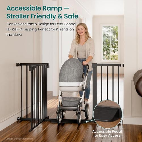 Cumbor 30-54 Extra Wide Baby Gate for Stairs, Dual Lock & Self-Closing Dog Gate Indoor, Easy Install Pet Gate for Doorways, Hallways & Kitchen, Easy Walk Thru Safety Proofing for Babies & Pets, Black