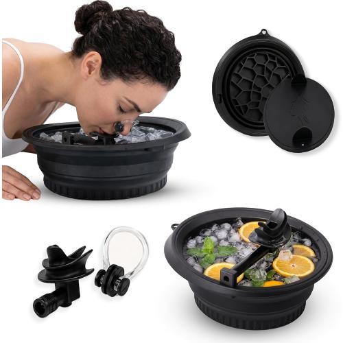 COLOR GREEN ❗❗Ice Face Bath Bowl – New Version with Breathing Tube & Hygienic Lid | Collapsible Silicone Facial Cold Plunge Bowl | Reduces Puffiness, Tightens Pores | Foldable & Portable