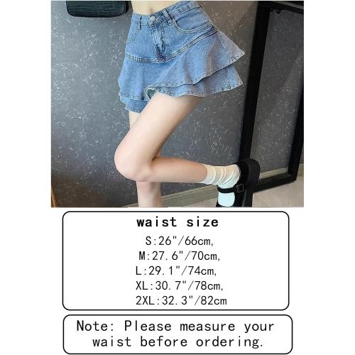 Size XL SMIUPIN Women's Casual Denim Mini Skirt Ruffled Slim A-line Pleated Jean Short Skirt