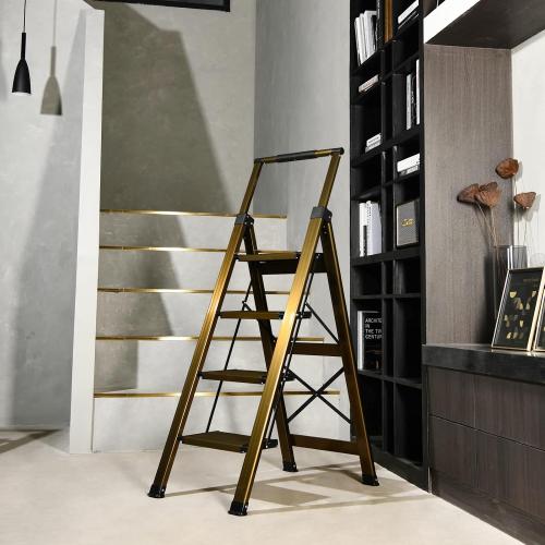 XinSunho 4 Step Ladder, Aluminum 4 Step Stool with Retractable Handrail and Anti-Slip Wide Pedal, Folding Stool Ladders 4 Steps, 330lbs Safety Household Slim Ladder