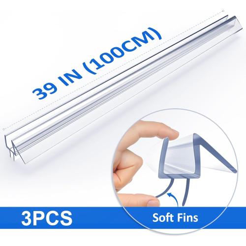 Yecaye 3 Pack 3/8 x 39 Shower Door Bottom Seal,Shower Door Sweep,Frameless Glass Seal Strip,Stop Leaks and Create a Water Barrier, Water Guard 10MM