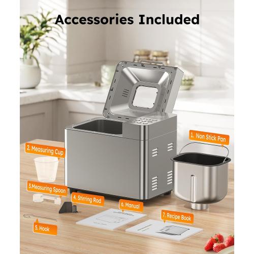 Color Silver 2LB Bread Maker Machine, OSIPOTO 17 in 1 Automatic Stainless Steel Bread Machine, Non-stick, Beginner-Friendly Controls, 15 Hour Timer, Easy to Clean Low Noise, High Success Rate for Homemade Bread