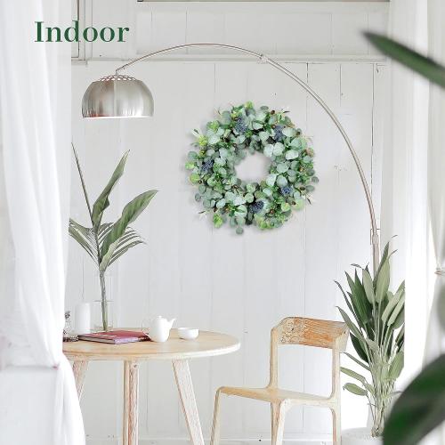 24 Inch Eucalyptus Wreath with Olive Leaves and Berries | Handmade, Waterproof, Rattan base, Lush, Artificial, for Home Outdoor Indoor Farmhouse, All Seasons