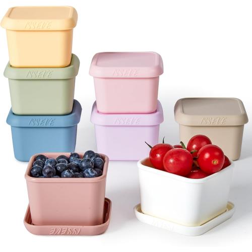 ISSEVE 8Pack 6oz Silicone Snack Containers for Kids with Lids, Reusable