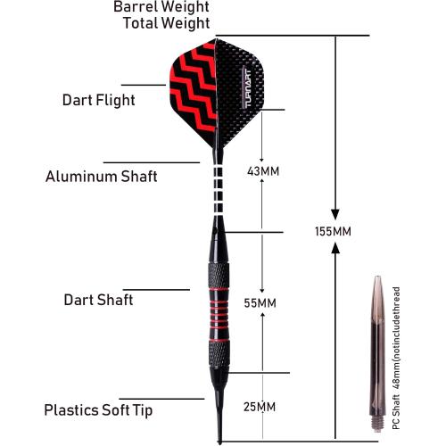 Multicolor 9pc Turnart Darts Plastic Tip - Professional Soft Tip Darts Set for Electronic Dartboard 9 Pcs 18 Grams with 50 Extra Tips 9 Shafts 27 Flights Tool Kit Flight Protectors and Gift Darts Case