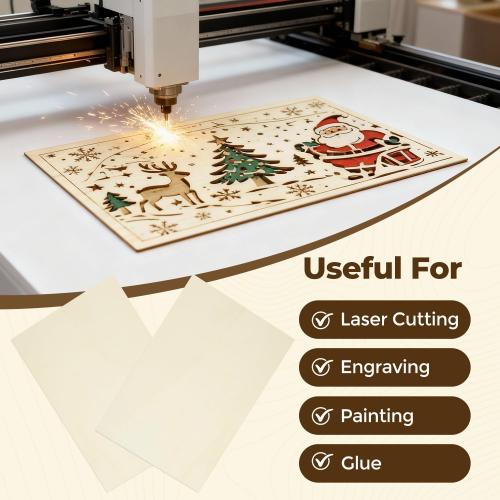 12 Pack Basswood Plywood Sheets 12x24x1/8, Basswood for Laser Cutting | Smooth Surface, Uniform Thickness, No Burrs, No Warping, No Knots, No Cracks