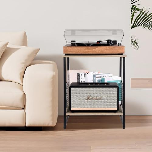 Square Side Table, 2 Tier End Table, Couch Side Table with Storage, Great For Printer Stand, Mini Fridge Stand, Aquarium Stand, Coffee Stand, Ideal for Living Room, Bedroom, Office (Light Oak)