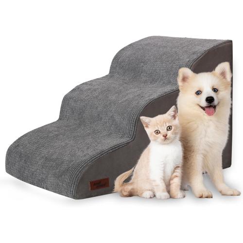 3-Step Dog Ramp and Stairs for Sofa and Chair - Non-Slip Sturdy Pet Steps for Small Dogs and Cats,15.7 H,Grey