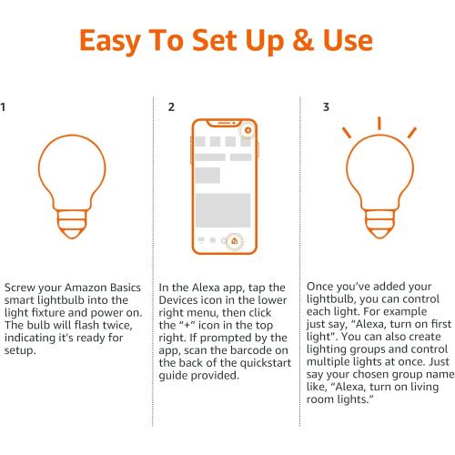 Amazon Basics Smart A19 LED Light Bulb, Color Changing, 9W (60W Equivalent), 800LM, Works with Alexa Only, 2.4 GHz Wi-Fi, No Hub Required, 1 Pack
