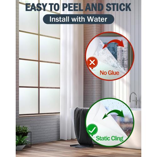 Window Privacy Film, Frosted Glass Static Cling, Self-Adhesive, UV Protection for Home Office (Pure, 47.2 x 78.7 Inch)