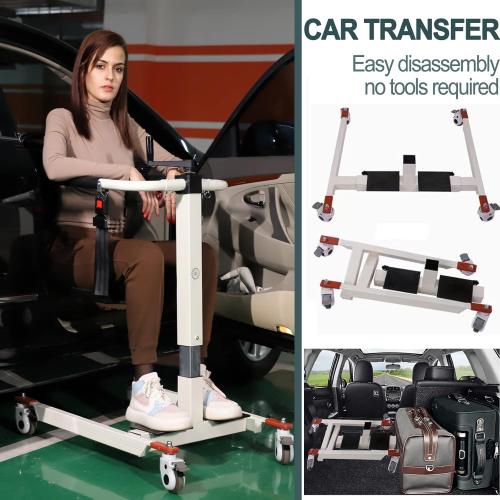 Color White Patient Lift Transfer Chair, Patient Lift Wheelchair for Home and Car Portable Patient Lift Chair Wheelchair Lift for Home, Disabled and Elderly Nursing, Height/Width Adjust (Upgraded Backrest)