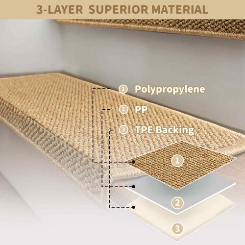 Bullnose Carpet Stair Treads, Non Slip Stair Treads for Wooden Steps Indoor, Stair Runner, Soft Stair Rugs, Edging Stair Protectors, Washable, 29.5x9.5x1.5 14pcs, Beige