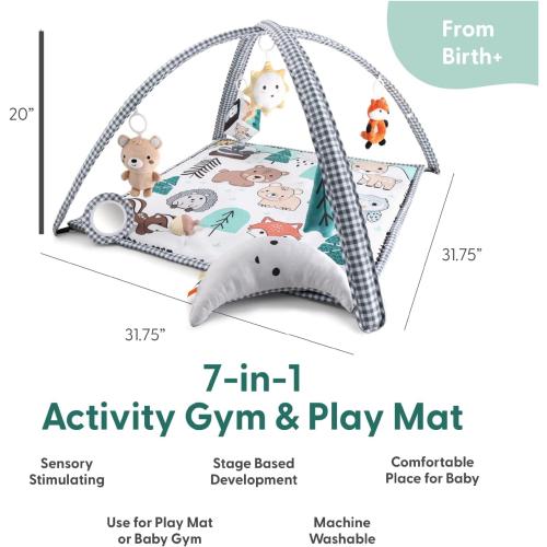 The Peanutshell Unisex Baby Play Gym & 7-in-1 Play Mat - Playmat Baby Toys 0-6, 6-12 Months Tummy Time Mat with Hanging Toys, Soft Padded for Newborns, Infants - Woodland