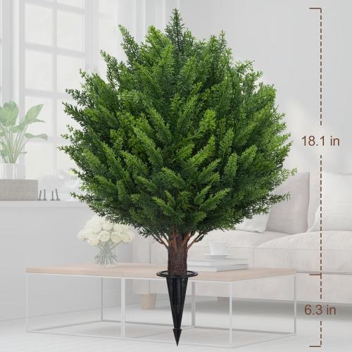 Artificial Set of 2 Cedar Topiary Ball Trees 22 for Outdoors with Ground Spike, UV Resistant Faux Cypress Plants into Anywhere, Evergreen Shrubs Bushes for Room Front Porch Garden Backyard Decor