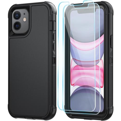 SunStory Compatible with iPhone 11 Case with HD Screen Protector, 3-Layer Heavy Duty Full-Body Cover,3 in 1 Hybrid Protective Case for iPhone 11 6.1,Black
