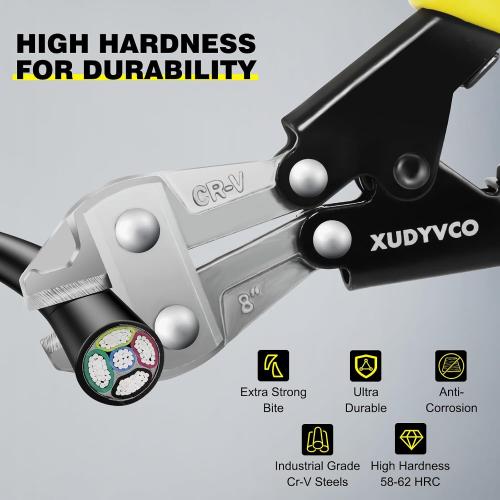 XUDYVCO 8IN Heavy Duty Mini Bolt Cutters with Labor-Saving Spring | Wire Cable Cutters with Non-Slip Handle, Powerful Cutting Capacity Wire Snips Pliers Clippers for Chain Mesh Screw Rivets