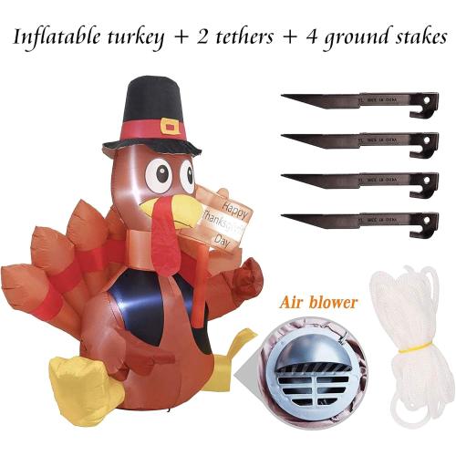 FUNPENY Thanksgiving Decoration Inflatable Turkey, 6FT Lighted Blow up Turkey Happy Thanksgiving Day, Thanksgiving Inflatables with LED Lights Yard Lawn Decor Display Autumn Outdoor Decoration