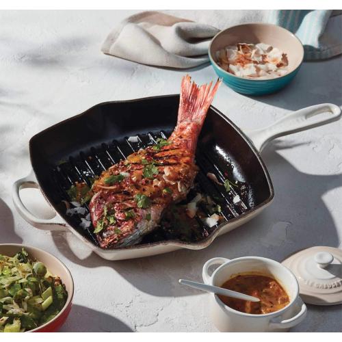 Le Creuset Enameled Cast Iron Square Skillet Grill, 10.25, Meringue