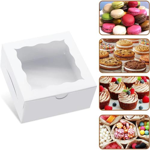 40 Pack Cookie Boxes 4x4x2 Inch Bakery Boxes with window Treat Box Chocolate Covered Strawberries Box for Christmas Valentine's Mother's Day