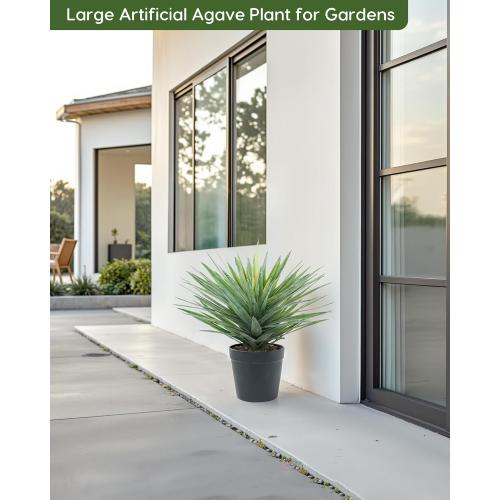 Velener Artificial Agave Plant in Black Pot with Real Stone Pebbles, Large Fake Agave Plant for Indoor and Outdoor-22 inches Tall, 105 Leaves