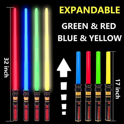 4 Pack Light Up Sabers, Light Up Sword with FX Sound Expandable for Kids