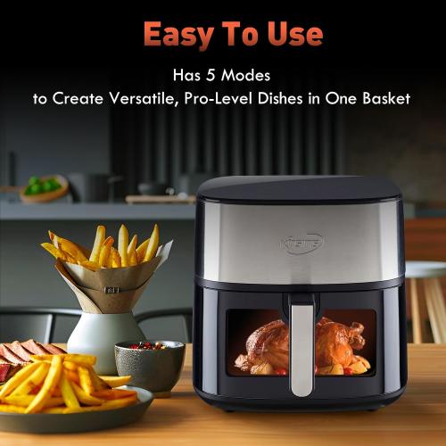 Air Fryer 8 in 1, XL 8.5 QT Large Airfryer with View Windows,MAX 450℉ for Crispy, 85% Less Oil, Fast Roast, Preheat, Shake, Bake, Non-Stick Basket for Easy Clean, With Professional Recipes