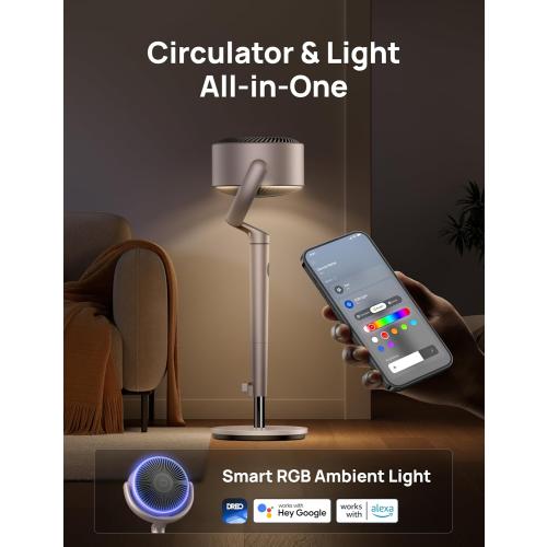 DREO Smart Fans for Bedroom, 120°  120° Omni-Directional Oscillating Fan, 100ft Quiet Pedestal Fan with RGB Light, 9 Speeds, 6 Modes, 20dB, 8H Timer, Wi-Fi/Voice, 35-40 Floor Fans, Starlight