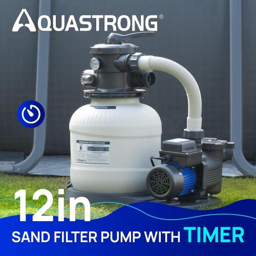 Grey AQUASTRONG Sand Filter Pump for Above Ground Pool with Timer, 1/2 HP Pool Pump Max 2500 GPH for Pools up to 9000GAL, 12in Pool Sand Filter with 6-Way Valve, Improved Circulation for Crystal-Clear Pool