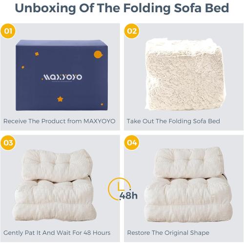 MAXYOYO Folding Sofa Bed, Convertible Sleeper Chair with Pillow Foldable Mattress with Back Support, Portable Fold Out Chair Bed Comfy Floor Sofa Lounge for Living Room Bedroom, Beige, Single