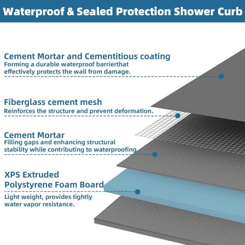 Shower Curb Kit,Waterproof Prefabricated Shower Pan Curb,Trimmable Ready to Tile Shower Curb Threshold for Shower Construction/Bathroom Renovation,Lightweight,Easy Installation,Load Bearing,48Length