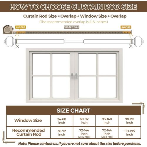 1 Inch Curtain Rods 72 to 144 Inches (6 to 12 ft) Telescoping Single Drapery Rod, USFOOK Heavy Duty Curtain Rods for Windows with Silver Decorative Translucent Finials