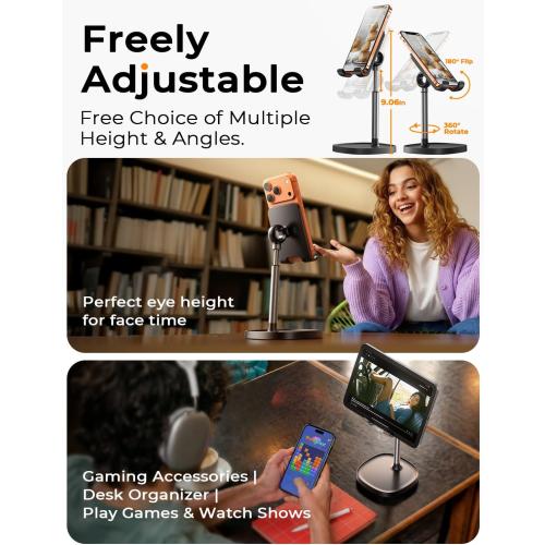LISEN Cell Phone Stand Phone Holder for Desk Office Decor, Office Desk Accessories Women PC Gaming Essentials iPhone Stand Gadgets Men Gift for Father Fit OtterBox Case Switch iPad Air Tablet 4-10 in