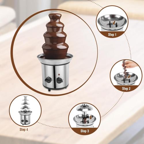 SILVER Chocolate Fountain, 4 Tier Chocolate Fondue Fountain Electric Melting Machine for Parties, Nacho Cheese, Ranch, Sauce, Wedding, Chocolate Fountain Machine with 4pcs Stainless Steel Forks(4 LB)